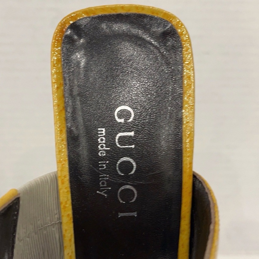 Gucci Yellow Patent Leather Mule Heel Sandals Size 7.5 37.5 - Picture 6 of 10